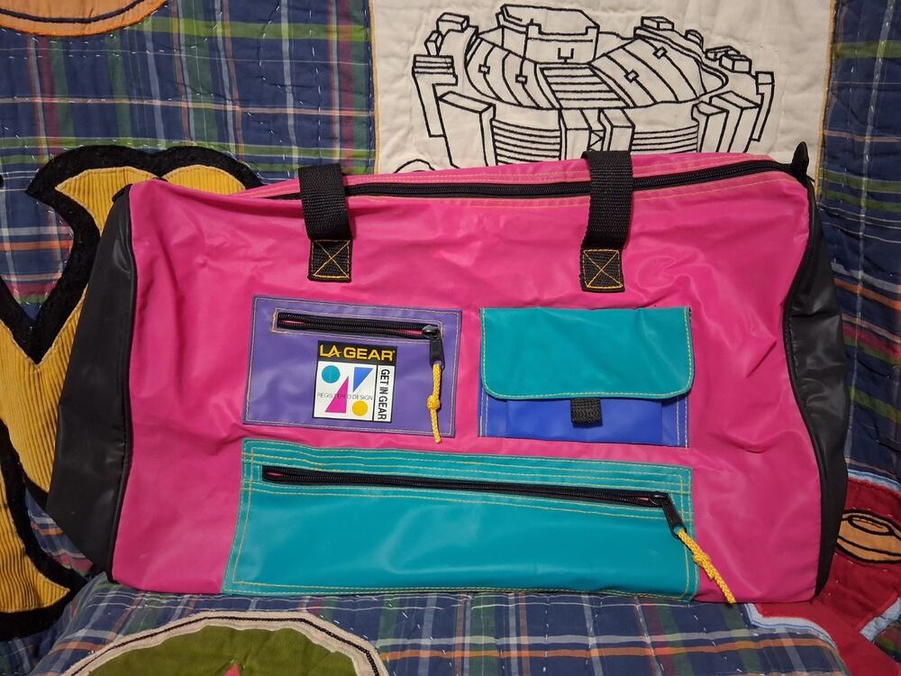LA GEAR Vintage 80s 90s Retro Neon Colorblock Gym Duffel With Wrist Wallet